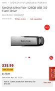 SanDisk Ultra Flair 128GB USB 3.0 Flash Drive $35.99