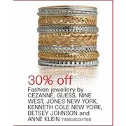 Fashion Jewellery by Cezanne, Nine West, Jones New York, Anne Klein, Guess, Kenneth Cole, and Betsey Johnson - 30% Off