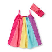 Baby Girls Sleeveless Rainbow Pieced Dress, Headwrap, And Bloomers Set - $15.60 ($24.35 Off)