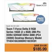 Team T-Force Delta II RGB Series 16GB (2 x 8GB) 288-Pin DDR4 SDRAM DDR4 3000 (PC4 24000) Desktop Memory Model TF4D416G3000HC16CDC0