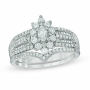 1.00 Ct. T.w. Marquise Diamond Frame Bridal Set In 10k White Gold - $1,700.30 ($728.70 Off)