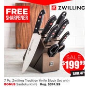 7 Pc. Zwilling Tradition Knife Block Set With Bonus Santoku Knife - $199.99 (47% off)
