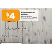 PEVA Shower Curtain with Hooks - $4.00