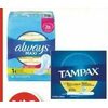 Tampax Tampons, Always Liners or Pads - 2/$9.00